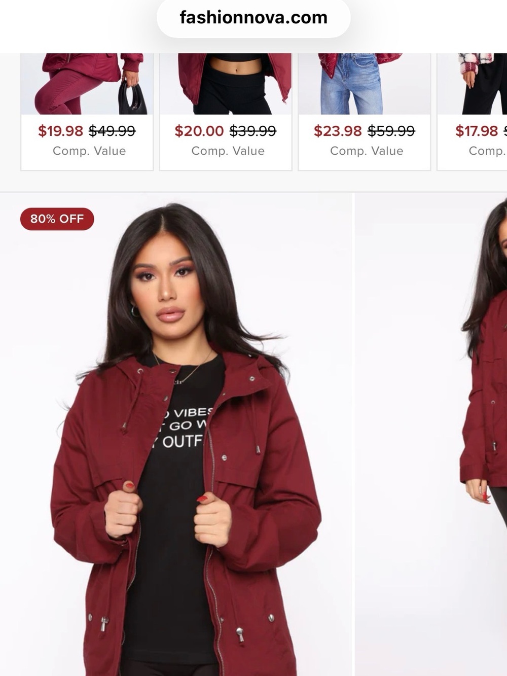 Fashion Nova Burgundy Hooded Utility Jacket